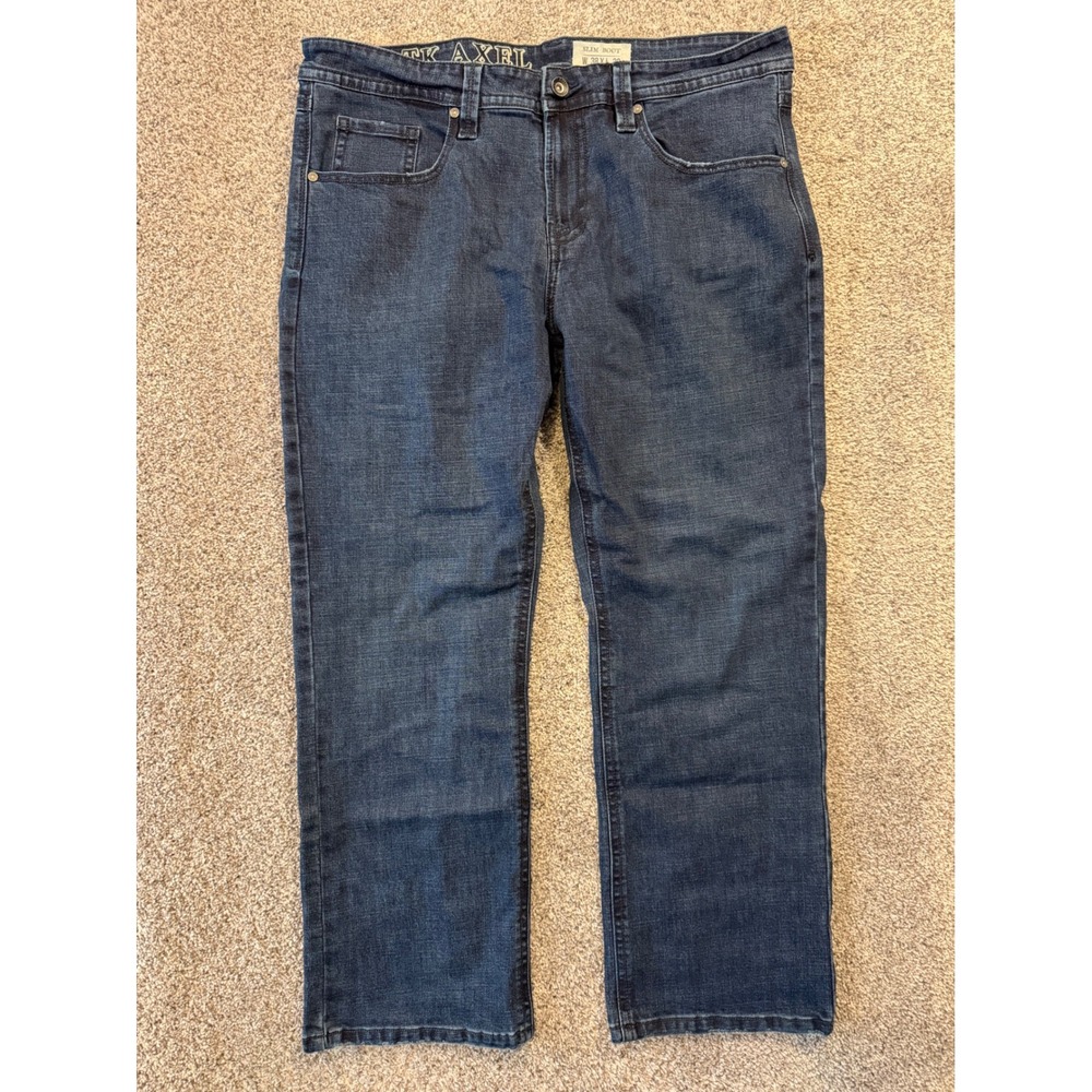 TK Axel Jeans Mens 38x30 Blue Slim Boot Dark Wash Stretch Embroidered Pockets